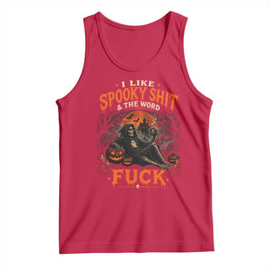 I Like Spooky Shit Grim Reaper Coffee Drinking Halloween Graphic Tank Top