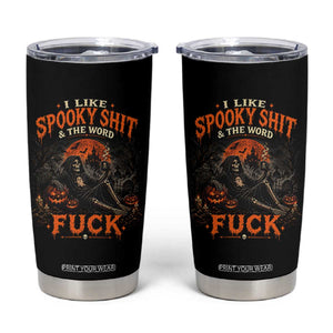 I Like Spooky Shit Grim Reaper Coffee Drinking Halloween Graphic Tumbler Cup