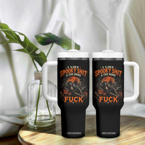 I Like Spooky Shit Grim Reaper Coffee Drinking Halloween Graphic Tumbler With Handle