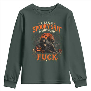 I Like Spooky Shit Grim Reaper Coffee Drinking Halloween Graphic Youth Sweatshirt
