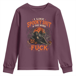 I Like Spooky Shit Grim Reaper Coffee Drinking Halloween Graphic Youth Sweatshirt