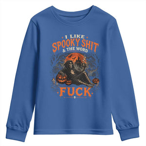 I Like Spooky Shit Grim Reaper Coffee Drinking Halloween Graphic Youth Sweatshirt