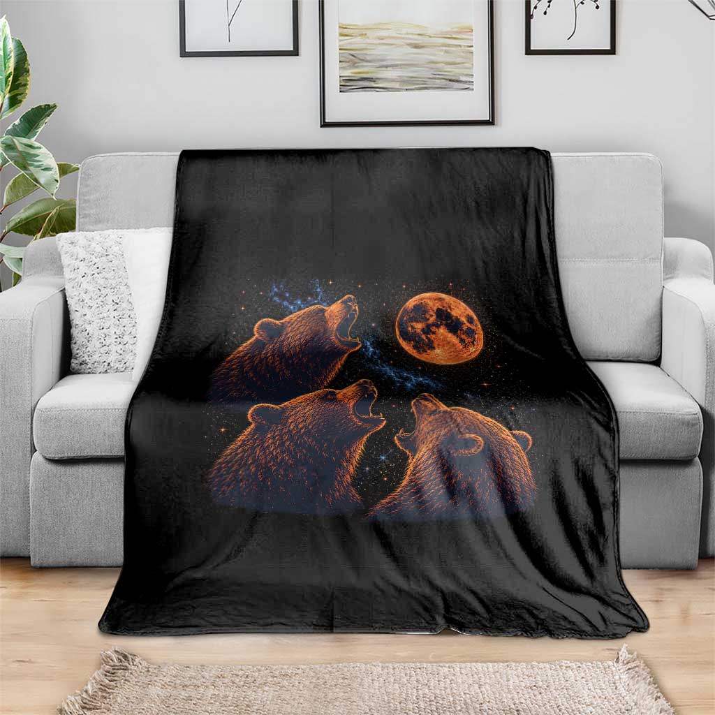 3 Bears Howling at The Moon BF Throw Blanket for Sports Fan Retro 90s Graphic