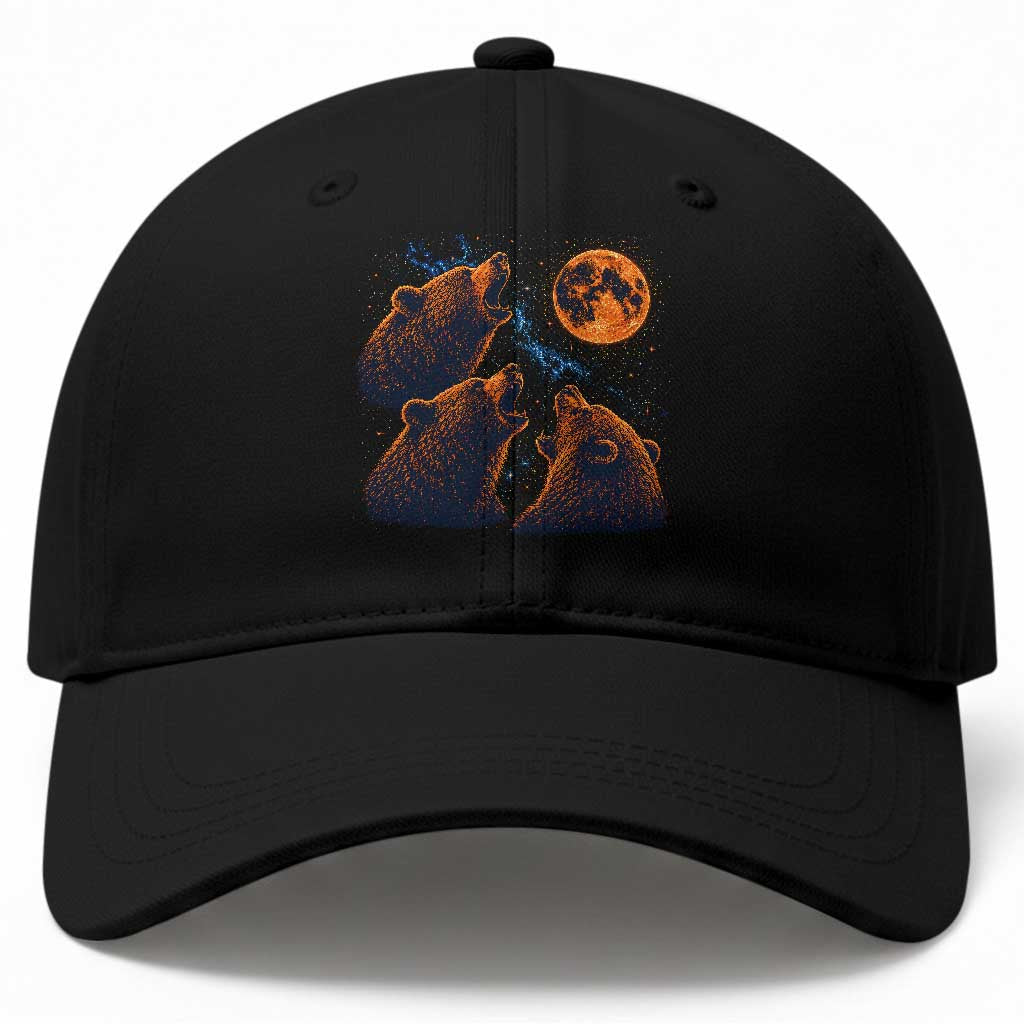 3 Bears Howling at The Moon BF Baseball Cap for Sports Fan Retro 90s Graphic