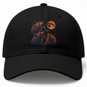 3 Bears Howling at The Moon BF Baseball Cap for Sports Fan Retro 90s Graphic