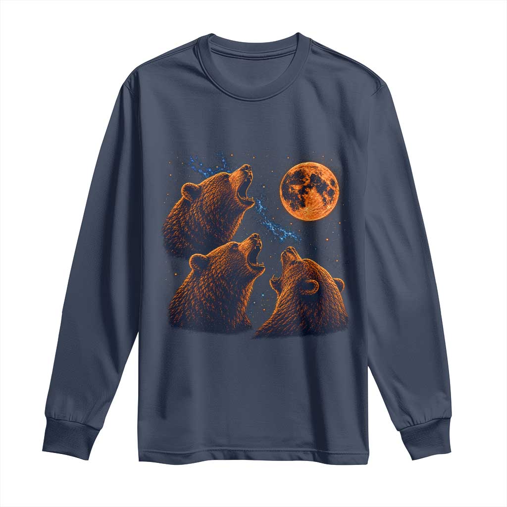 3 Bears Howling at The Moon BF Long Sleeve Shirt for Sports Fan Retro 90s Graphic