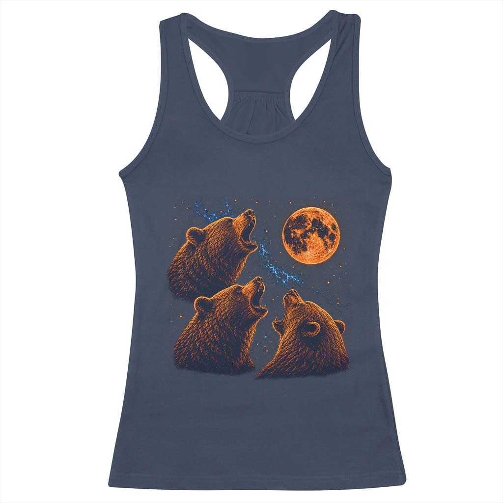 3 Bears Howling at The Moon BF Racerback Tank Top for Sports Fan Retro 90s Graphic