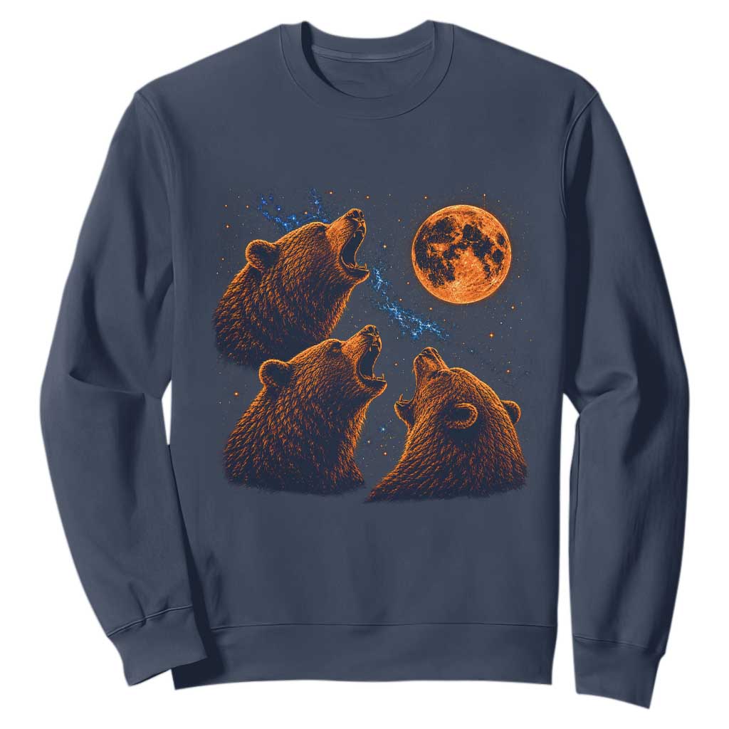 3 Bears Howling at The Moon BF Sweatshirt for Sports Fan Retro 90s Graphic