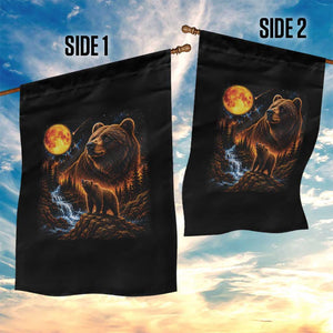 Bear Howling at The Moon 90s Retro Garden Flag Waterfall Celestial Orange Moon Wildlife Graphic