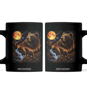 Bear Howling at The Moon 90s Retro Coffee Mug Waterfall Celestial Orange Moon Wildlife Graphic