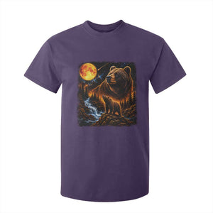 Bear Howling at The Moon 90s Retro T Shirt For Kid Waterfall Celestial Orange Moon Wildlife Graphic