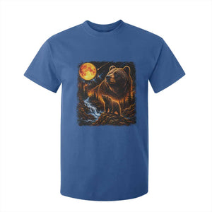 Bear Howling at The Moon 90s Retro T Shirt For Kid Waterfall Celestial Orange Moon Wildlife Graphic