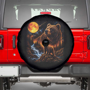 Bear Howling at The Moon 90s Retro Spare Tire Cover Waterfall Celestial Orange Moon Wildlife Graphic