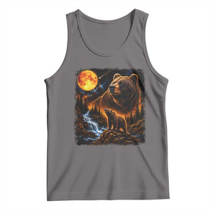 Bear Howling at The Moon 90s Retro Tank Top Waterfall Celestial Orange Moon Wildlife Graphic