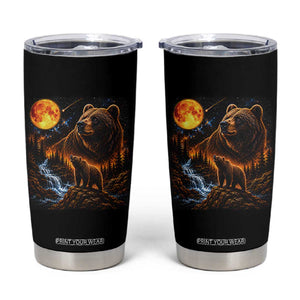 Bear Howling at The Moon 90s Retro Tumbler Cup Waterfall Celestial Orange Moon Wildlife Graphic