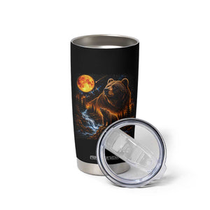 Bear Howling at The Moon 90s Retro Tumbler Cup Waterfall Celestial Orange Moon Wildlife Graphic