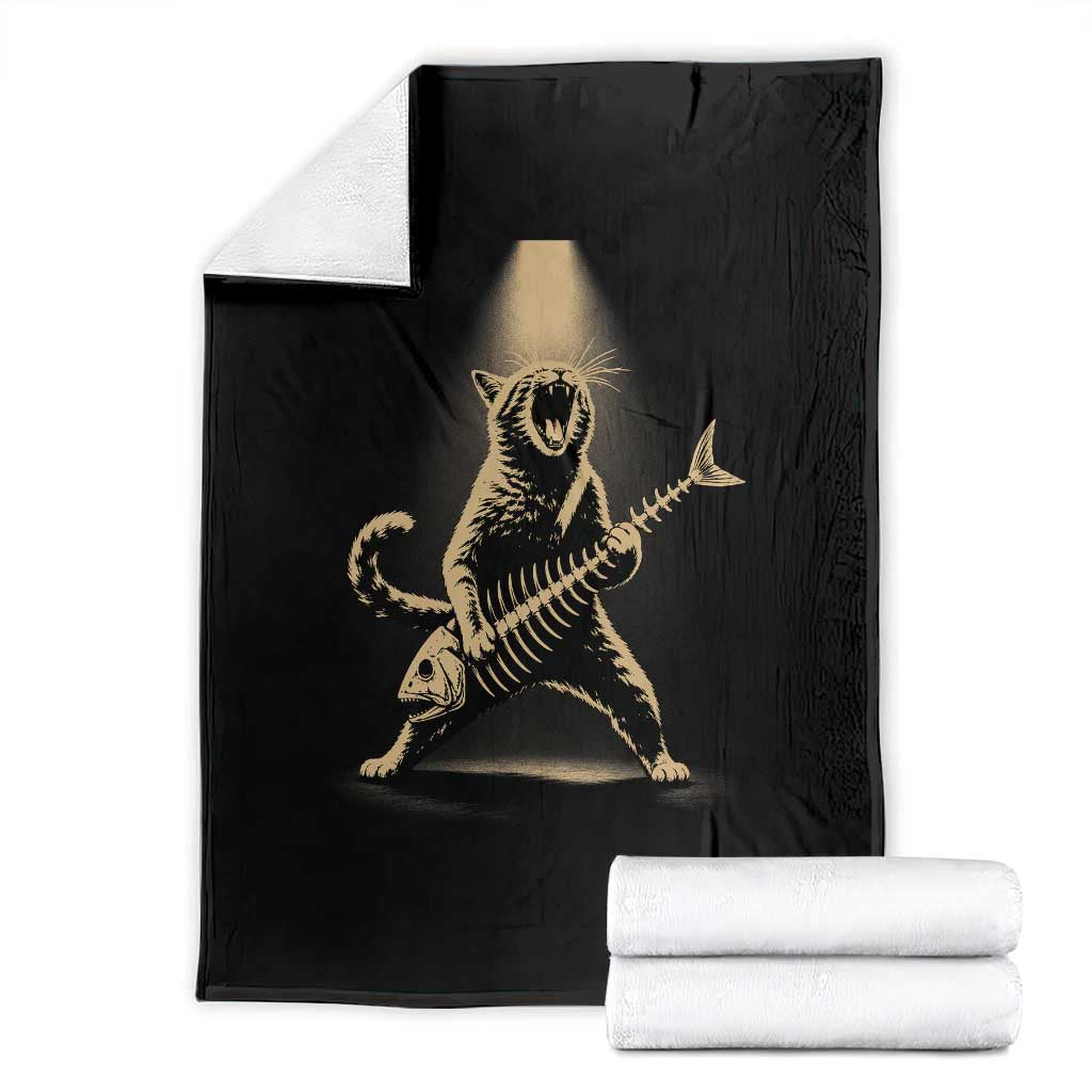 Rocker Cat Playing Fishbone Guitar Heavy Metal Musician Graphic Throw Blanket