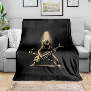Rocker Cat Playing Fishbone Guitar Heavy Metal Musician Graphic Throw Blanket