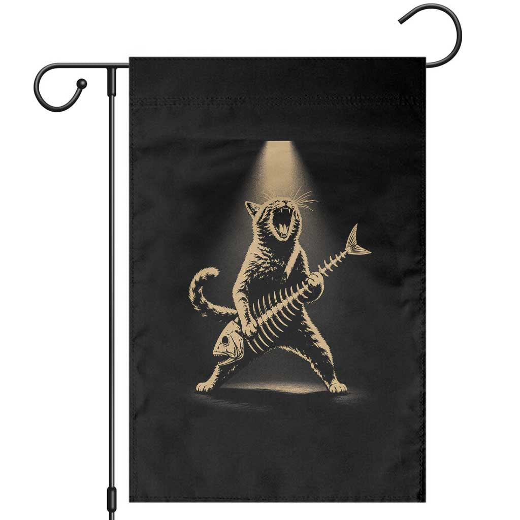 Rocker Cat Playing Fishbone Guitar Heavy Metal Musician Graphic Garden Flag