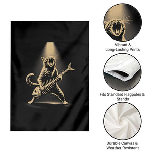 Rocker Cat Playing Fishbone Guitar Heavy Metal Musician Graphic Garden Flag