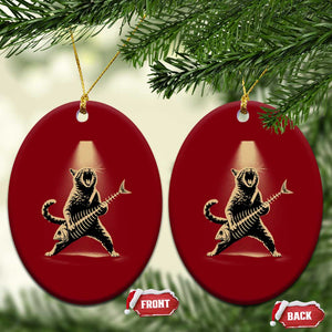 Rocker Cat Playing Fishbone Guitar Heavy Metal Musician Graphic Ceramic Ornament