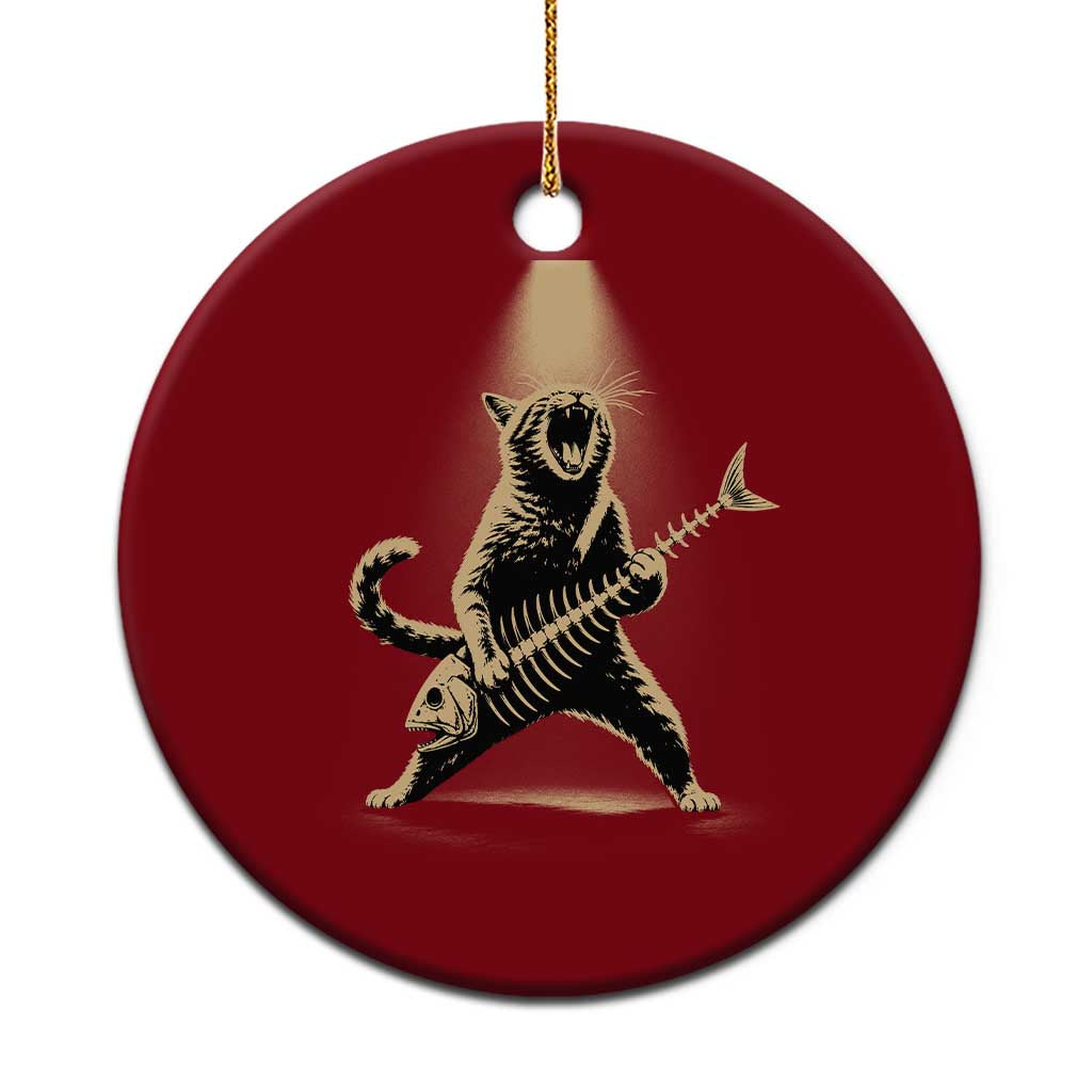 Rocker Cat Playing Fishbone Guitar Heavy Metal Musician Graphic Ceramic Ornament