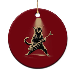 Rocker Cat Playing Fishbone Guitar Heavy Metal Musician Graphic Ceramic Ornament