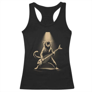 Rocker Cat Playing Fishbone Guitar Heavy Metal Musician Graphic Racerback Tank Top