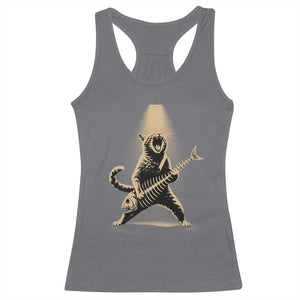 Rocker Cat Playing Fishbone Guitar Heavy Metal Musician Graphic Racerback Tank Top