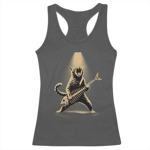 Rocker Cat Playing Fishbone Guitar Heavy Metal Musician Graphic Racerback Tank Top