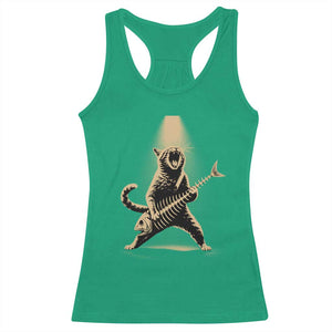 Rocker Cat Playing Fishbone Guitar Heavy Metal Musician Graphic Racerback Tank Top