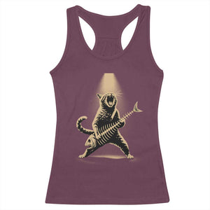 Rocker Cat Playing Fishbone Guitar Heavy Metal Musician Graphic Racerback Tank Top
