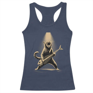 Rocker Cat Playing Fishbone Guitar Heavy Metal Musician Graphic Racerback Tank Top