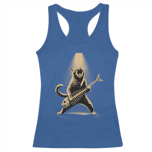 Rocker Cat Playing Fishbone Guitar Heavy Metal Musician Graphic Racerback Tank Top