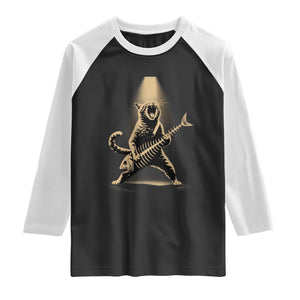 Rocker Cat Playing Fishbone Guitar Heavy Metal Musician Graphic Raglan Shirt