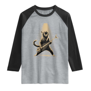 Rocker Cat Playing Fishbone Guitar Heavy Metal Musician Graphic Raglan Shirt