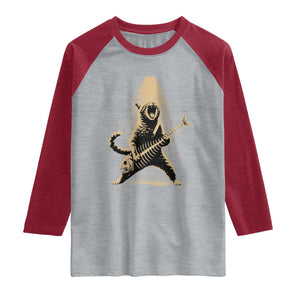 Rocker Cat Playing Fishbone Guitar Heavy Metal Musician Graphic Raglan Shirt