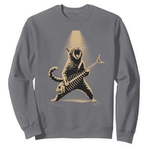Rocker Cat Playing Fishbone Guitar Heavy Metal Musician Graphic Sweatshirt