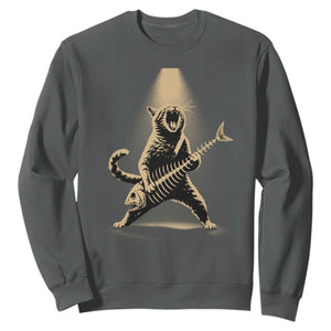 Rocker Cat Playing Fishbone Guitar Heavy Metal Musician Graphic Sweatshirt