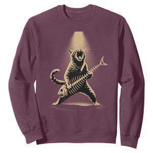 Rocker Cat Playing Fishbone Guitar Heavy Metal Musician Graphic Sweatshirt