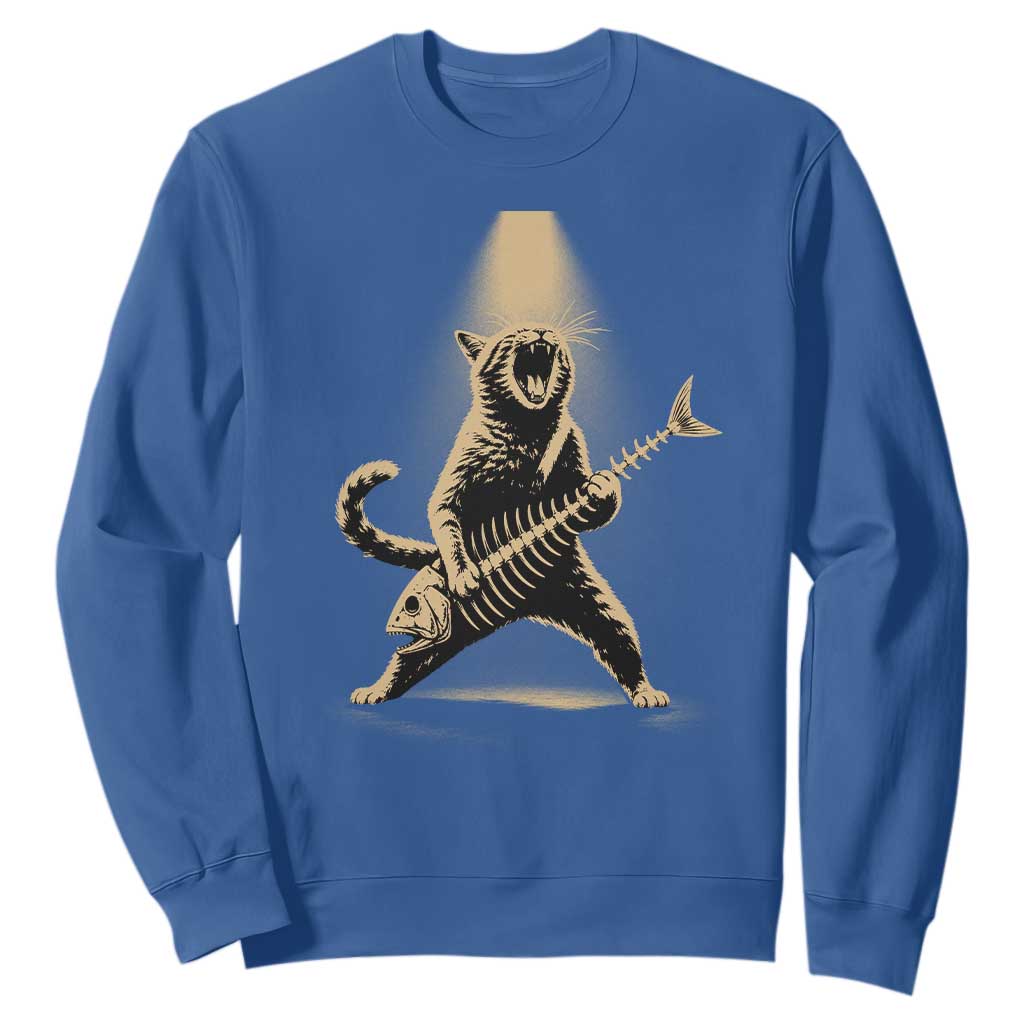 Rocker Cat Playing Fishbone Guitar Heavy Metal Musician Graphic Sweatshirt