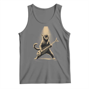Rocker Cat Playing Fishbone Guitar Heavy Metal Musician Graphic Tank Top