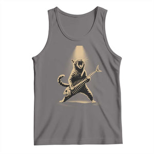 Rocker Cat Playing Fishbone Guitar Heavy Metal Musician Graphic Tank Top