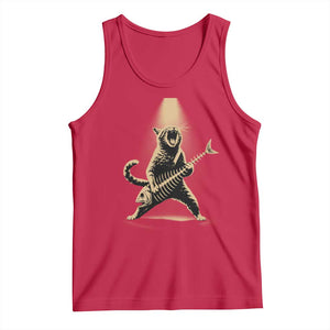 Rocker Cat Playing Fishbone Guitar Heavy Metal Musician Graphic Tank Top