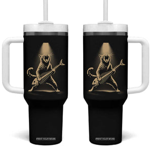 Rocker Cat Playing Fishbone Guitar Heavy Metal Musician Graphic Tumbler With Handle