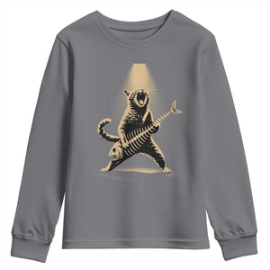 Rocker Cat Playing Fishbone Guitar Heavy Metal Musician Graphic Youth Sweatshirt