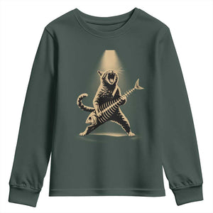 Rocker Cat Playing Fishbone Guitar Heavy Metal Musician Graphic Youth Sweatshirt