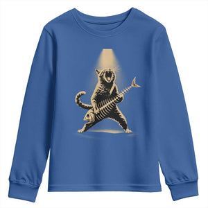 Rocker Cat Playing Fishbone Guitar Heavy Metal Musician Graphic Youth Sweatshirt
