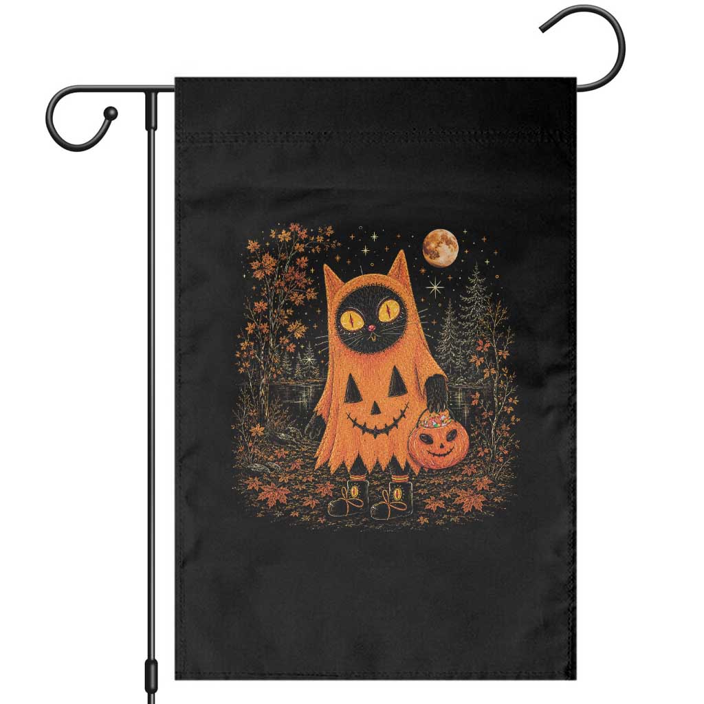 Vintage 90s Black Cat Halloween Garden Flag Spooky Season Pumpkin Cat Lovers Autumn Harvest Graphic
