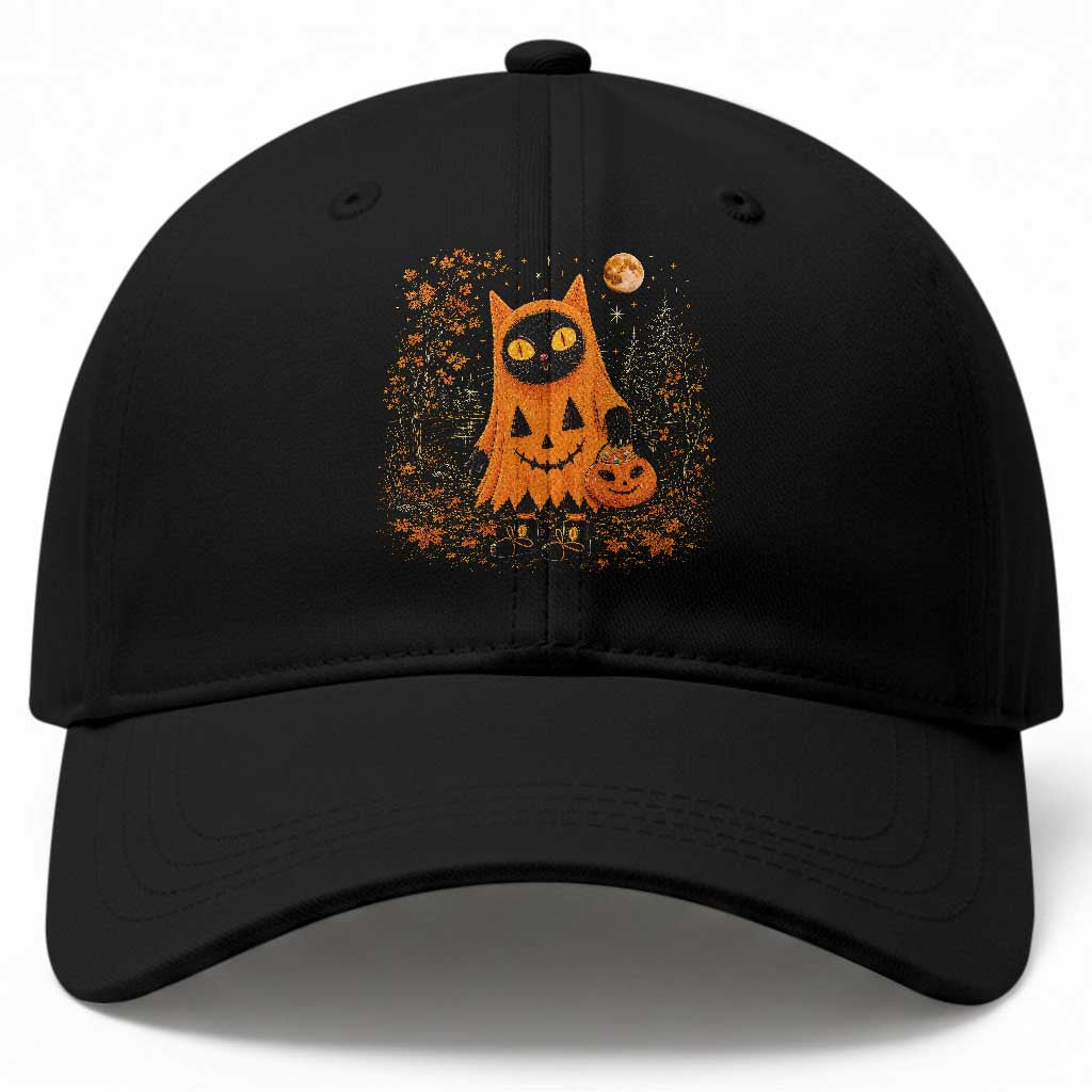 Vintage 90s Black Cat Halloween Baseball Cap Spooky Season Pumpkin Cat Lovers Autumn Harvest Graphic